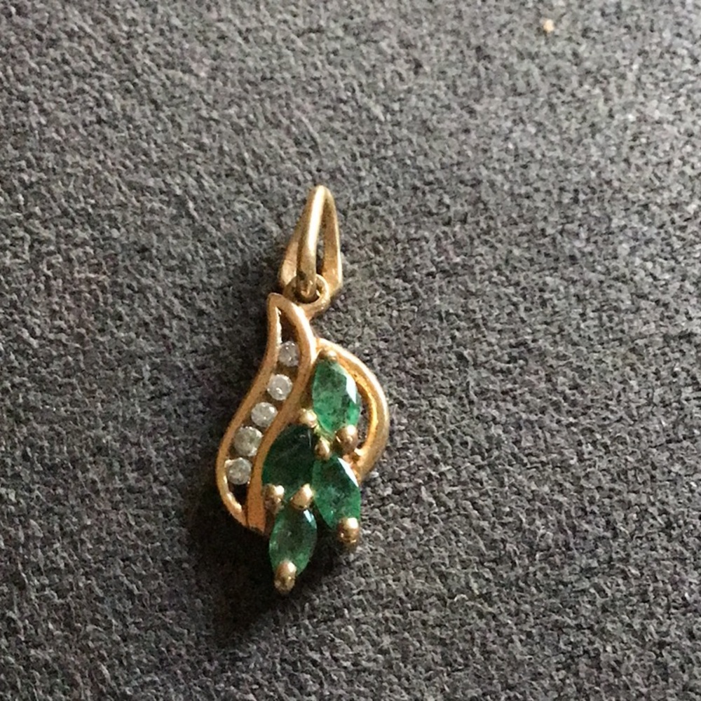 14 Karat Yellow Gold Emerald & Diamond Pendant